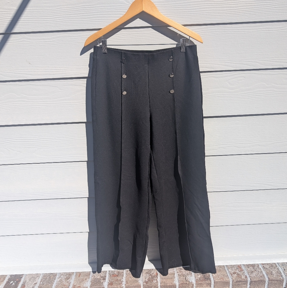 SOLD Halara Pants Size L High Waist Wide Leg Black Pockets Buttons Slim Flare - Picture 8 of 11